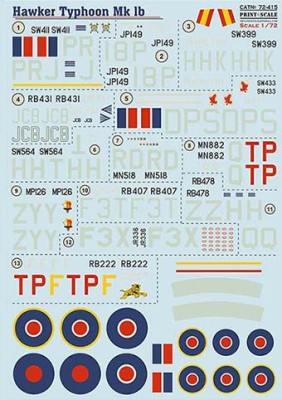 Print Scale 72-415 Hawker Typhoon Mk.Ib (wet decals) 1/72