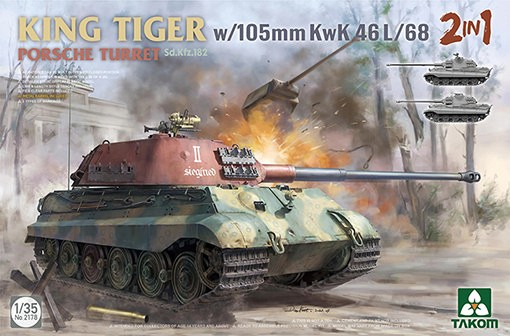 Takom 2178 Немецкий тяжёлый танк KING TIGER с 105 мм пушкой KwK 46L/68 2IN1 1/35