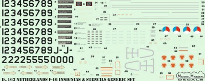 Model Maker Decals D48163 Netherlands F-16 Insignia's &amp; stencils Generic set 1/48