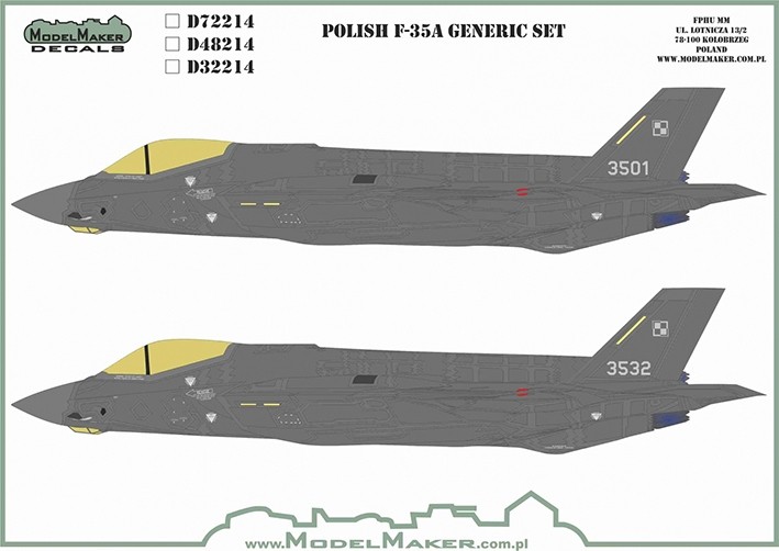 Model Maker Decals D72214 Polish Lockheed-Martin F-35A Lightning II generic set 1/72