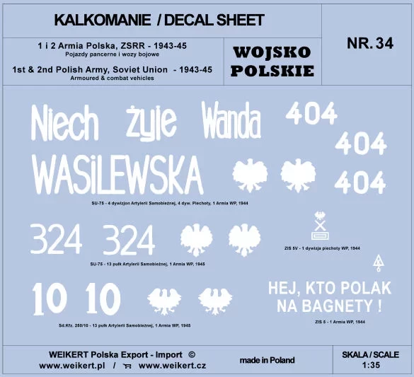 Weikert Decals 234 1st & 2nd Polish Army, Sov.Union 1943-45 pt.2 1/35