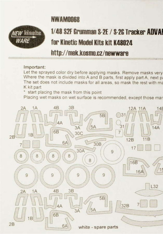 New Ware NWA-M0068 1/48 Mask S2F Grumman S-2E/G Tracker ADVANC. (KIN)