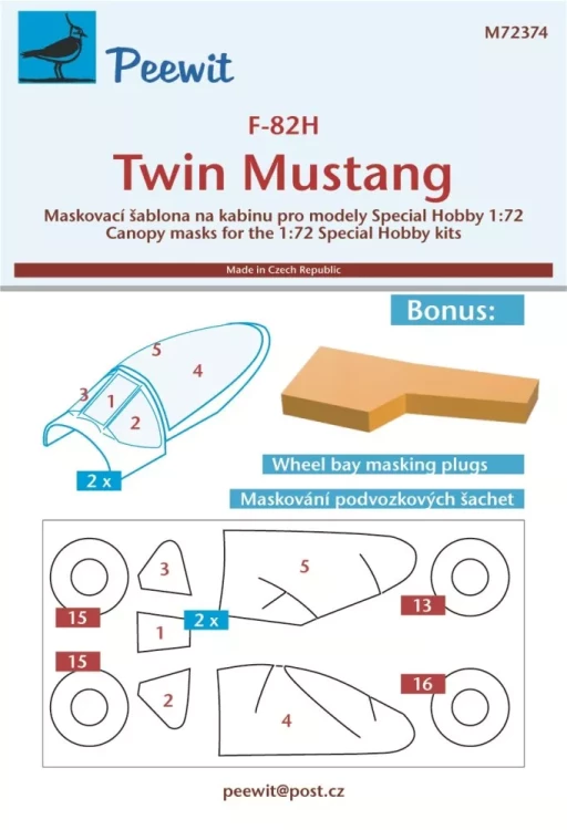 Peewit M72374 Canopy mask F-82H Twin Mustang (SP.HOB.) 1/72