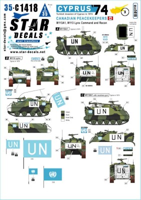 Star Decals 35-C1418 Cyprus 1974 # 3. Canadian Peacekeepers. M113A1 and M113 Lynx. Turkish invasion in summer 1974 1/35