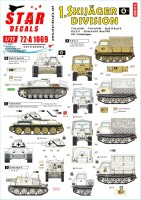 Star Decals 72-A1069 1. Skijager Division. German SkijГ¤ger Division on Eastern Front 1944-45.Sturmgeschutz/StuG.III Ausf.G, R.S.O./1, T-34 m/1941, T-34 m/1943, Grille Ausf.H 15cm SPG, Kfz 1 Kubelwagen 1/72