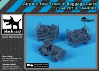 Black Dog A44001 Airport tow truck + baggage carts (3D-Printed) 1/144