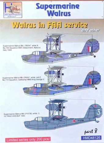 HM Decals HMD-48126 1/48 Decals Superm. Walrus Mk.I FAA Service Pt.8