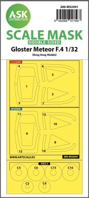 Art Scale 200-M32041 Gloster Meteor F.4 wheels and canopy frame paint mask (inside and outside) 1/32