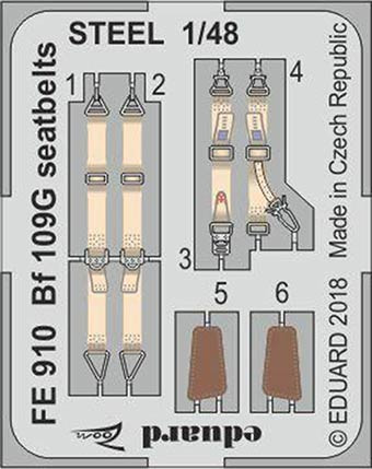 Eduard FE910 Bf 109G seatbelts STEEL 1/48