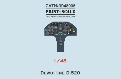 Print Scale 3D48006 Instrumental panel Dewoitine D. 520 (designed to be used with Tamiya kits) 1/48