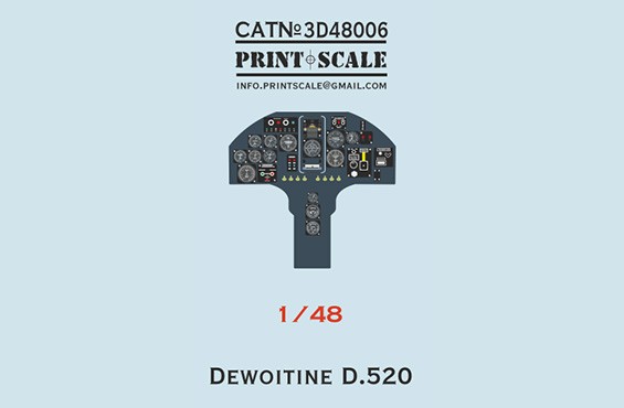 Print Scale 3D48006 Instrumental panel Dewoitine D. 520 (designed to be used with Tamiya kits) 1/48
