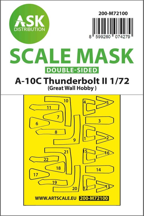 Art Scale 200-M72100 Fairchild A-10C Thunderbolt II- double-sided self-adhesive fit mask 1/72