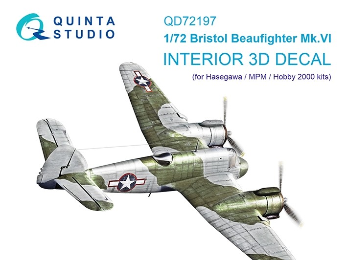 Quinta Studio QD72197 Bristol Beaufighter Mk.VI (Hasegawa/MPM/Hobby2000) 3D Декаль интерьера кабины 1/72