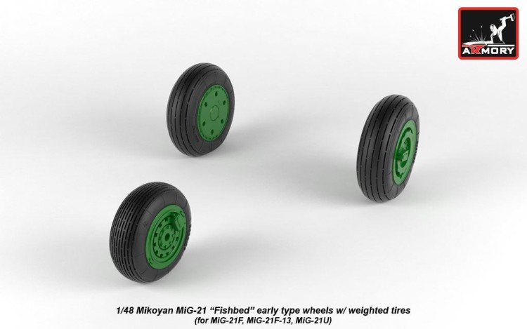Armory ARAW48027 Mikoyan MiG-21 Fishbed wheels with weighted tires/tyres, early MiG-21F, MiG-21F-13, MiG-21U 1/48