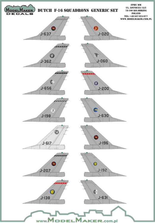 Model Maker Decals D48164 Dutch F-16 Squadrons - generic set 1/48