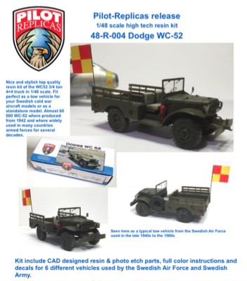 Pilot Replicas PR48R-004 Dodge WC-52 tow truck jeep 1/48