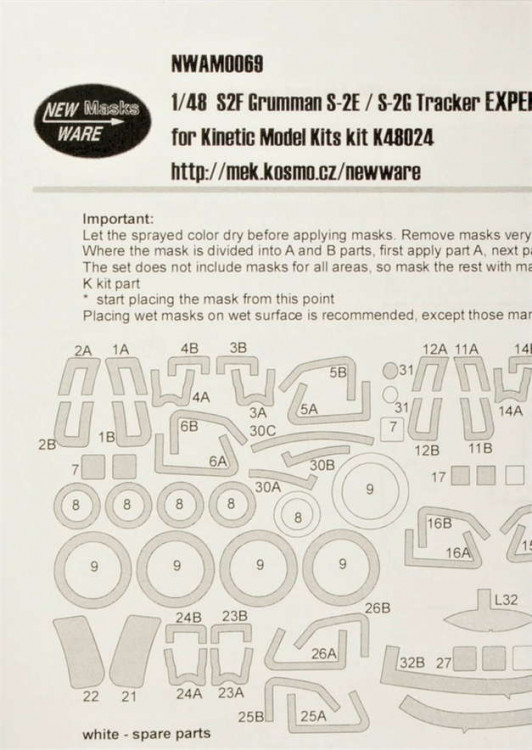 New Ware NWA-M0069 1/48 Mask S2F Grumman S-2E/G Tracker EXPERT (KIN)