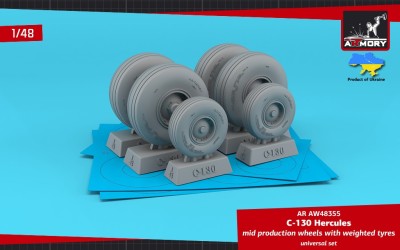 Armory ARAW48355 Lockheed C-130 Hercules wheels with weighted effect tyres, mid type 1/48
