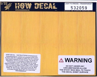 HGW 532059 Decal Light Plywood (transparent) 1/32