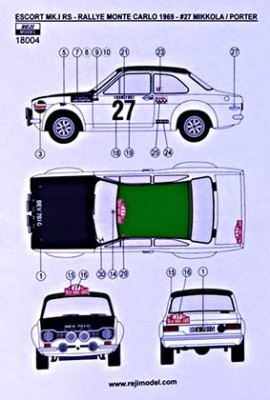 Reji Model 18004 Decal Ford Escort Mk.I RS - Monte Carlo 1972 1/18