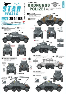 Star Decals 35-C1186 Ordnungs Polizei # 1. Ordnungs Polizei # 1. Anti Partisan and Security service. Steyr ADGZ 8x8 Armoured Car 1/35