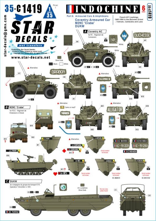 Star Decals 35-C1419 Indochine # 6. Coventry armored car, DUKW M29C Crabe/Weasel 1/35