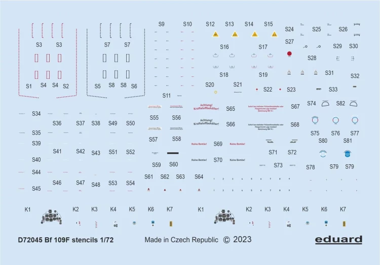 Eduard D72045 Bf 109F stencils (EDU) 1/72