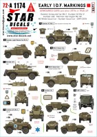 Star Decals 72-A1174 Early IDF markings # 1.Israeli armoured cars and AFVs in 1948-49.Daimler AC Mk.2, Humber AC Mk.IV, Humber LRC,Marmon-Herrington Mk.IVF, M3 White Scout Car, Humber SC, CMP C15TA 1/72