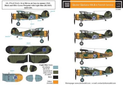 Sbs Model D72008 Декаль Gl.Gladiator Mk.II in Finnish service 1/72