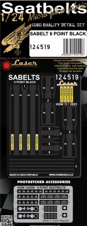 HGW 124519 Seatbelts Sabelts 6 point Black (laser) 1/24
