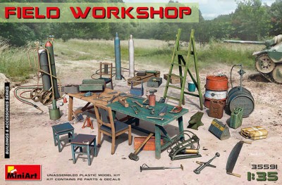 MiniArt 35591 Field Workshop (Полевая мастерская , инструменты, канистры, бочки, ведро) (1/35)