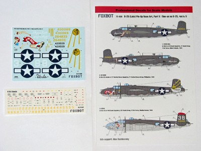 Foxbot Decals FBOT72039 North-American B-25G/J Mitchell (Late) &quot;Pin-Up Nose Art and Stencils&quot; Part # 5 Airfix, Italeri, Revell, Hasegawa kits 1/72