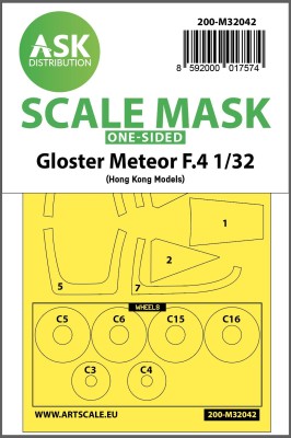 Art Scale 200-M32042 Gloster Meteor F.4 wheels and canopy frame paint masks (outside only) 1/32