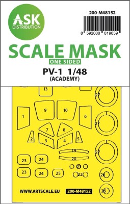 Art Scale 200-M48152 Lockheed PV-1 Ventura wheels and canopy frame paint mask (outside only) 1/48