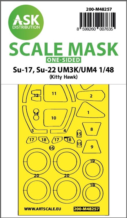 Art Scale 200-M48257 Sukhoi Su-17, Sukhoi Su-22 UM3K/UM4 canopy frame paint mask (outside only) 1/48