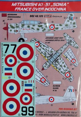 Kora Model DEC48109 Mitsubishi Ki-51 SONIA (French Serv.) декали 1/48