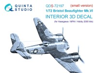 Quinta Studio QDS-72197 Bristol Beaufighter Mk.VI (Hasegawa/MPM/Hobby2000) (малая версия) 3D Декаль интерьера кабины 1/72