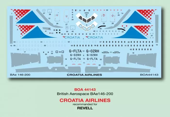 Boa Decals 44143 Decals BAe 146-200 Croatia Airways 1/144