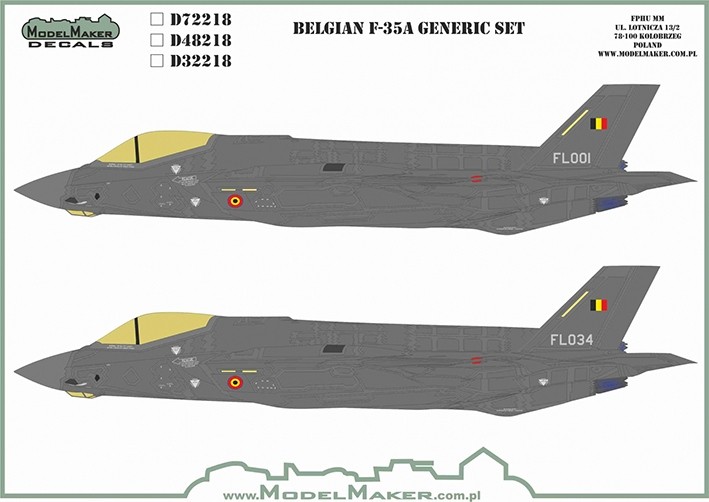 Model Maker Decals D72218 Belgian Lockheed-Martin F-35A Lightning II generic set 1/72