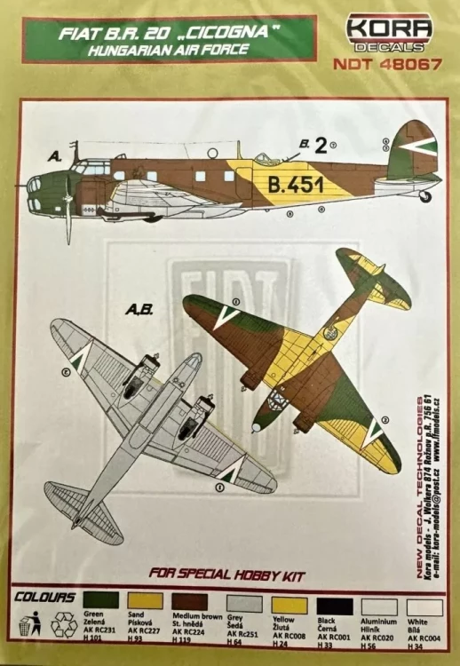 Kora Model 48067 Decals Fiat BR.20 Ruth Hungarian Air Force 1/48