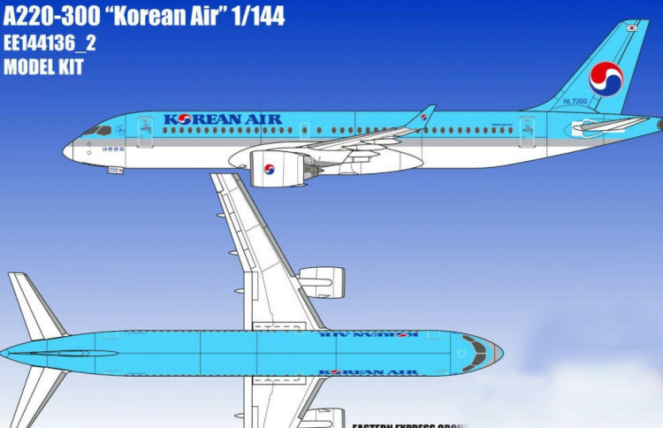 Восточный Экспресс 144136-2 Airbus A220-300 Korean Air (Limited Edition) 1/144