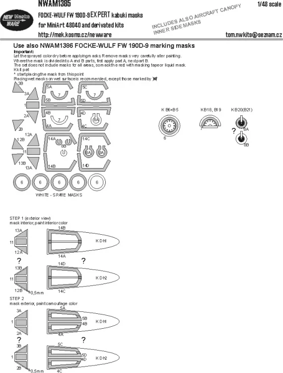 New Ware M1385 Mask Focke-Wulf FW 190D-9 EXPERT (MINA) 1/48