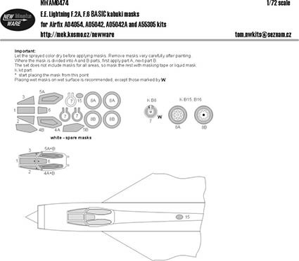 New Ware NWA-M0474 1/72 Mask E.E.Lightning F.2A/F.6 BASIC (AIRFIX)