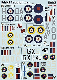 Print Scale 72-327 Bristol Beaufort Mk.I (wet decals) 1/72