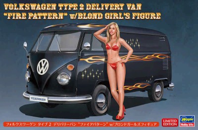 Hasegawa 52264 Автомобиль Volkswagen Type 2 Delivery Van &quot;Fire Pattern&quot; w Blond Girl's Figure 1/24