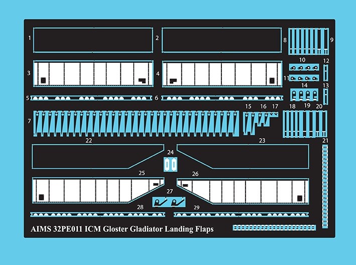 Aims AIMS32PE11 Gloster Gladiator Mk.I/Mk.II/Sea landing flaps (designed to be used with ICM UA UK and Revell kits) 1/32