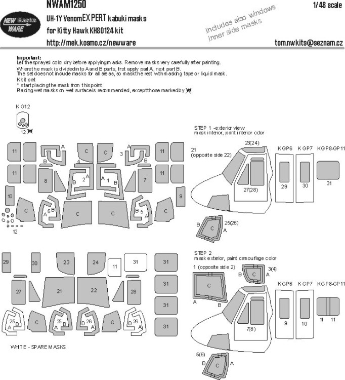 New Ware NWA-M1250 Mask UH-1Y Venom EXPERT (KITTYH) 1/48