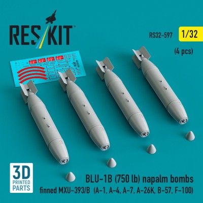 Reskit 32597 BLU-1B (750 lbs) napalm bombs MXU-393/B (4x) 1/32