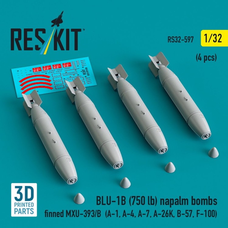 Reskit 32597 BLU-1B (750 lbs) napalm bombs MXU-393/B (4x) 1/32