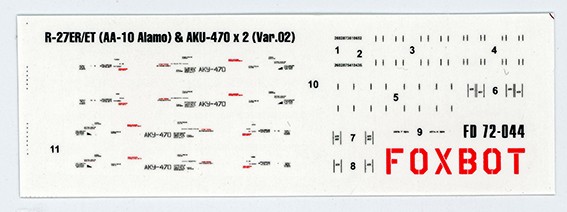 Foxbot Decals FBOT72044 Soviet Missile R-27ER/ET (AA-10 Alamo), AKU-470 Stencils (Var.2) 1/72